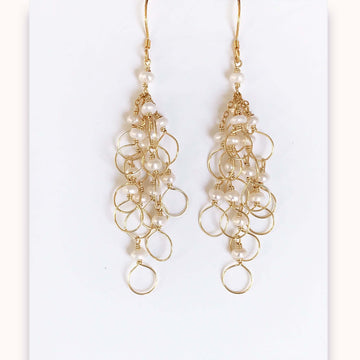 Clear Quartz Gold Chain Loop Earrings