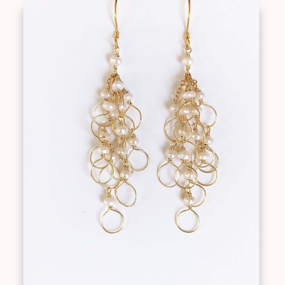 Champagne Quartz Gold Chain Loop Earrings