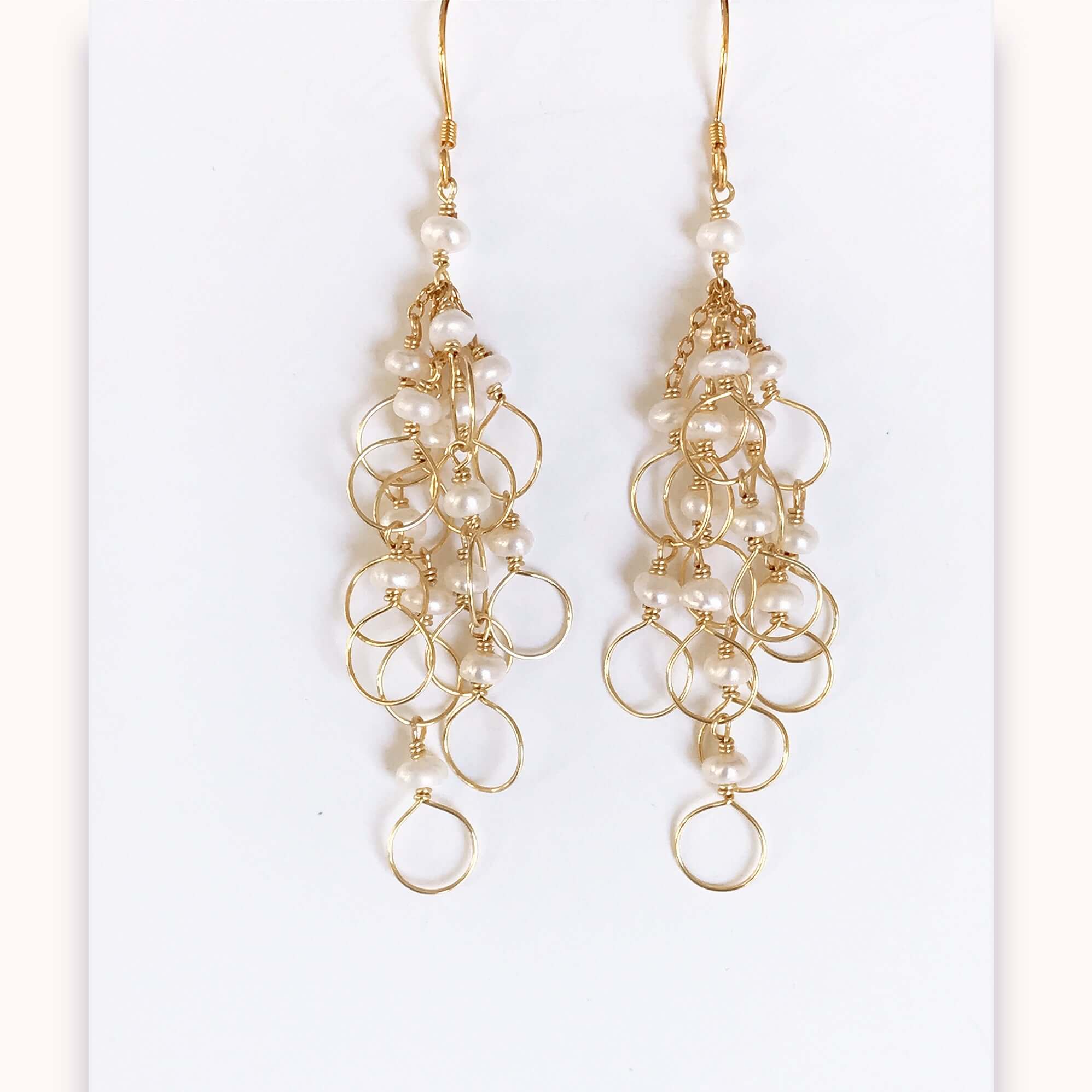 Champagne Quartz Gold Chain Loop Earrings