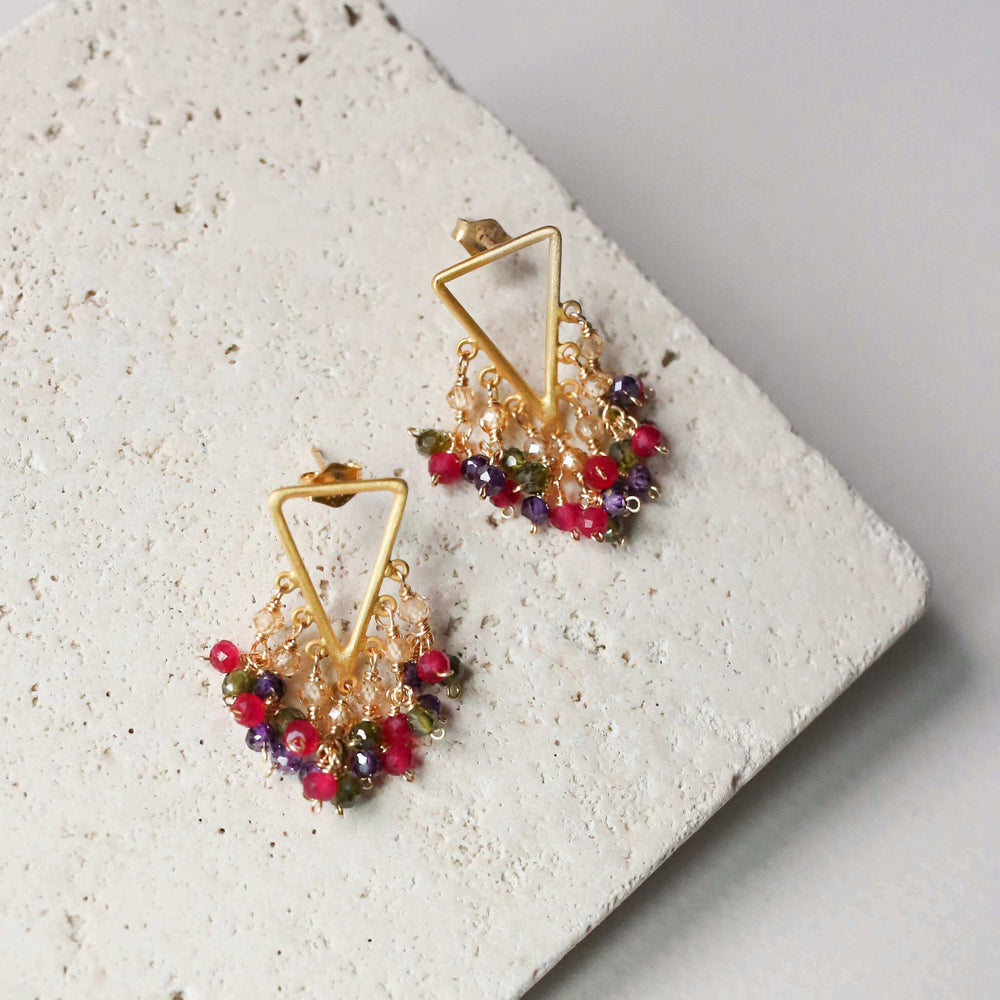Statement Fringe Earrings with Rainbow Gemstone