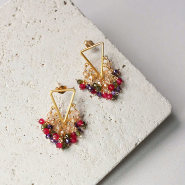 Statement Fringe Earrings with Rainbow Gemstone