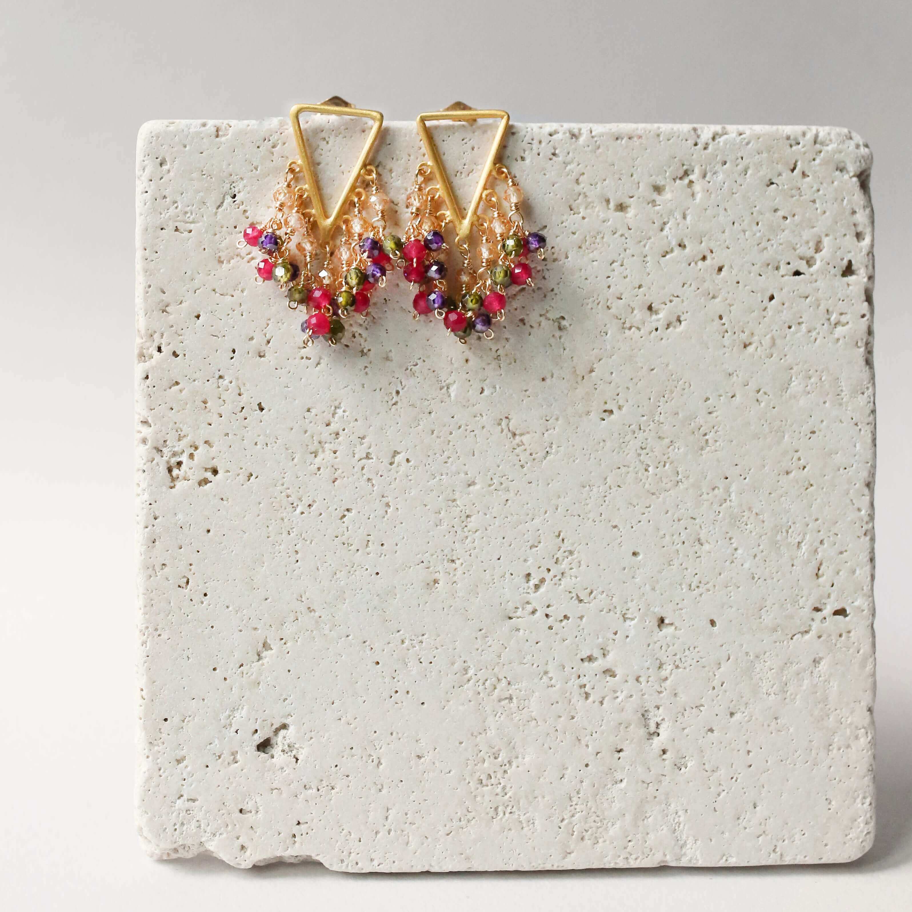 Statement Fringe Earrings with Rainbow Gemstone
