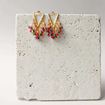Statement Fringe Earrings with Rainbow Gemstone