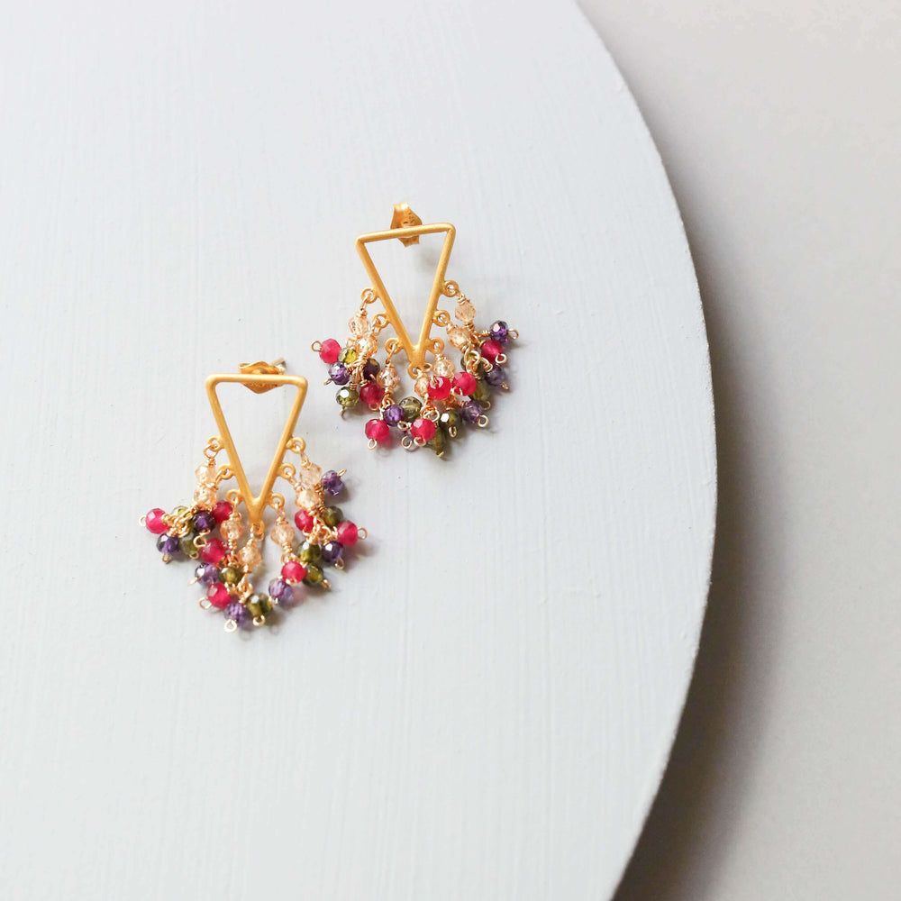 Statement Fringe Earrings with Rainbow Gemstone