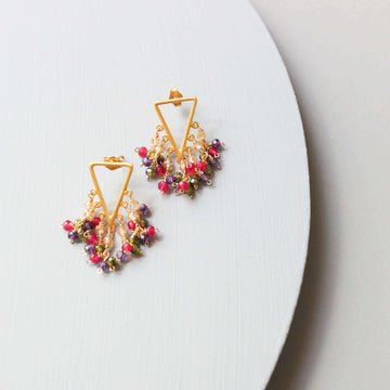 Statement Fringe Earrings with Rainbow Gemstone