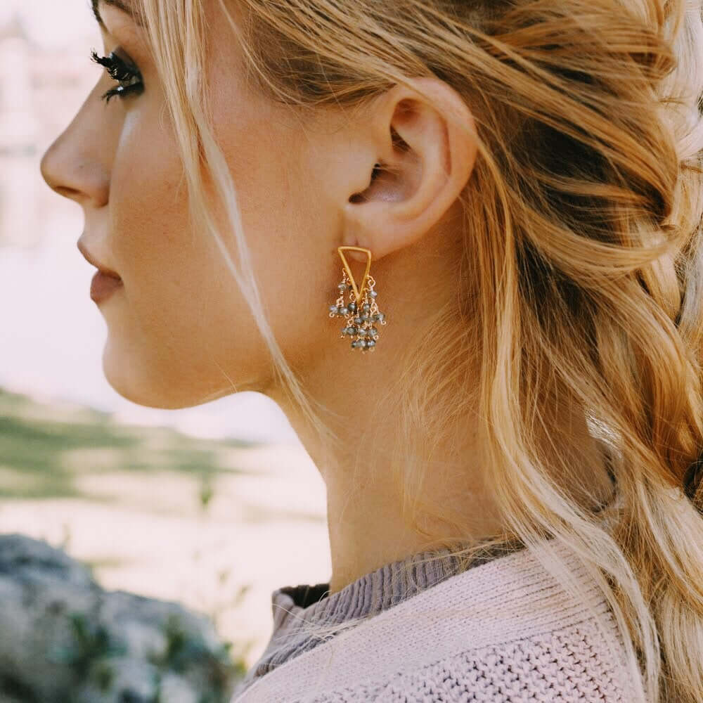 Statement Fringe Earrings with Labradorite Gemstone