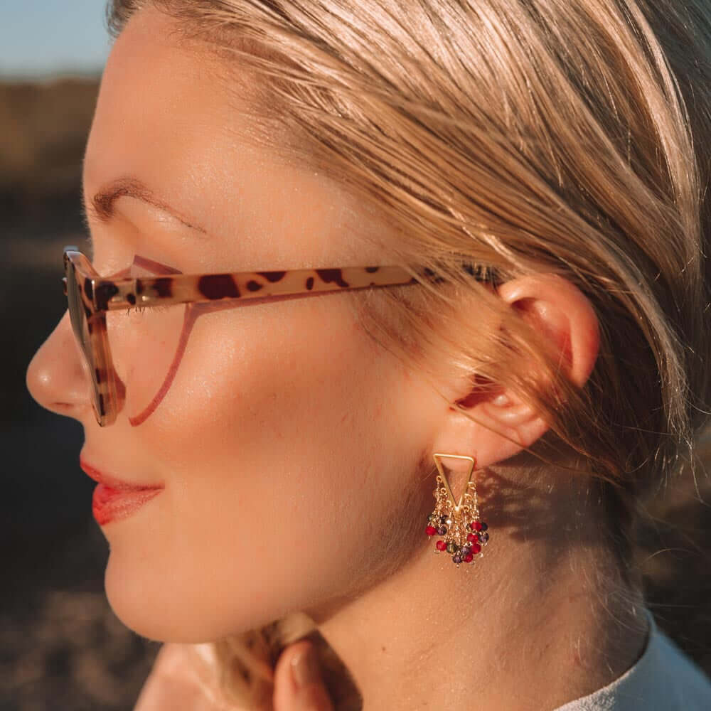 Statement Fringe Earrings with Rainbow Gemstone