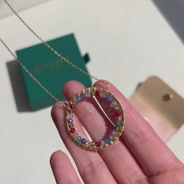 Green Gemstone Halo Necklace