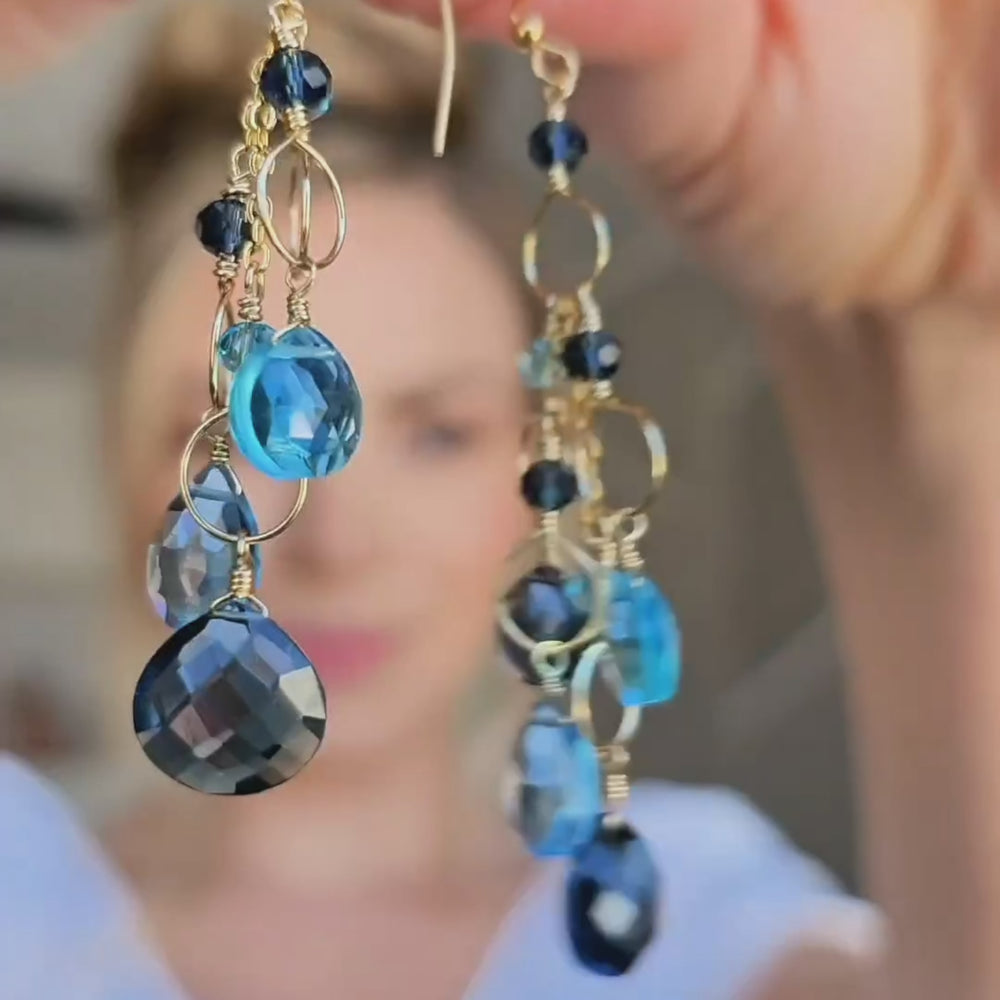 Iolite & Aquamarine Silver Waterfall Earrings
