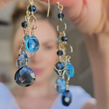 Iolite & Aquamarine Silver Waterfall Earrings