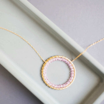 Elegant Modern Circle Rose Quartz Gold Necklace