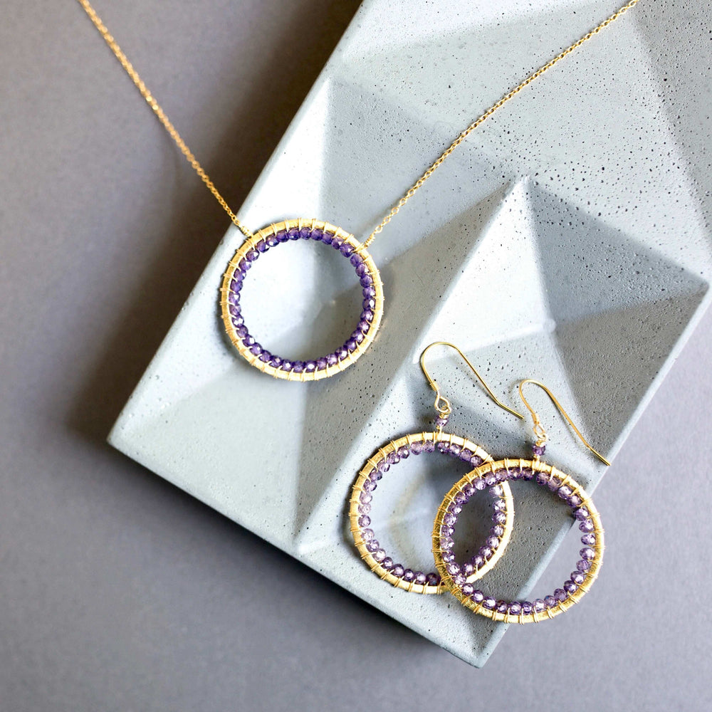Amethyst Gold Circle Jewelry Set