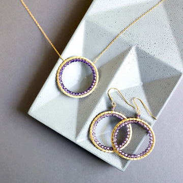 Amethyst Gold Circle Jewelry Set