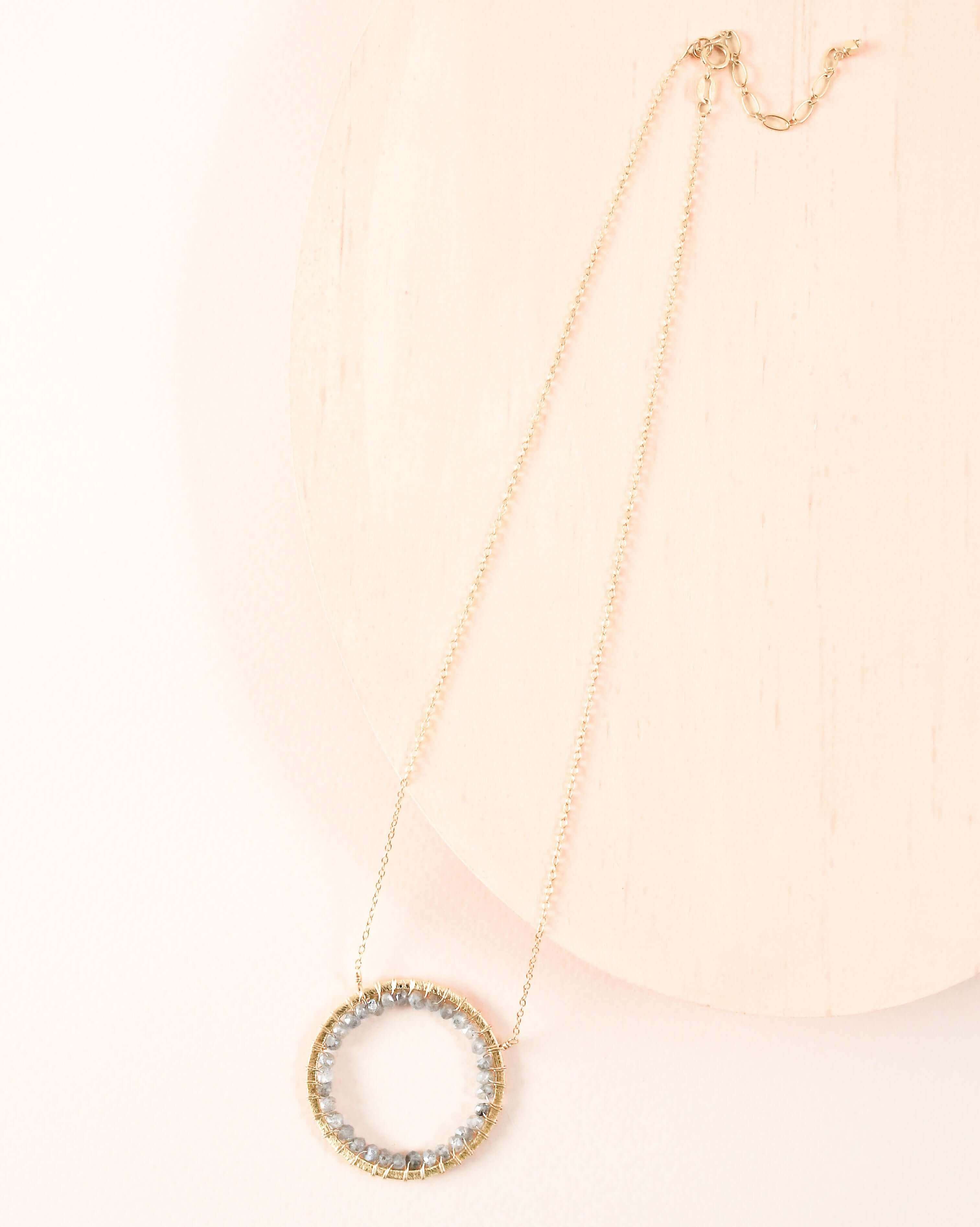  Labradorite Circle Pendant Gold Necklace