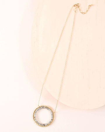  Labradorite Circle Pendant Gold Necklace