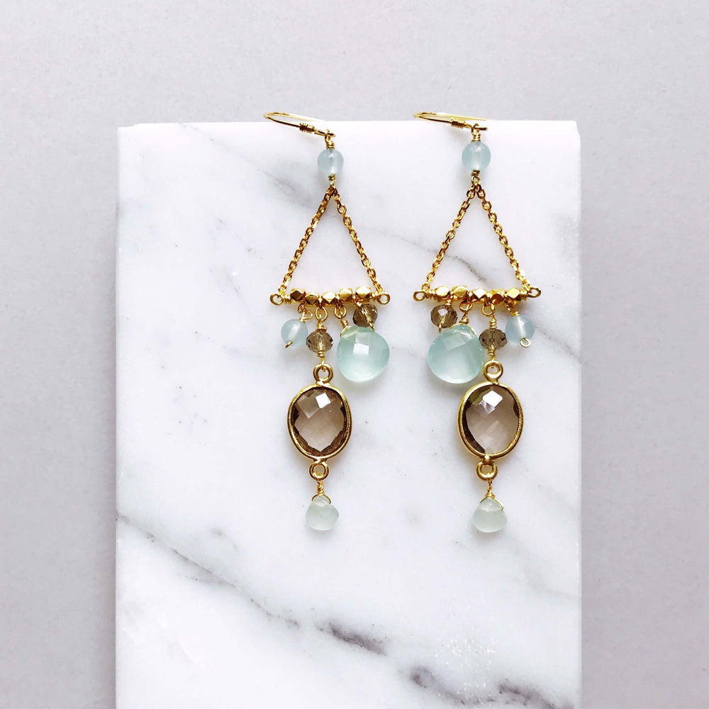 Bezel set smoky quartz  gemstones  Gold Earrings