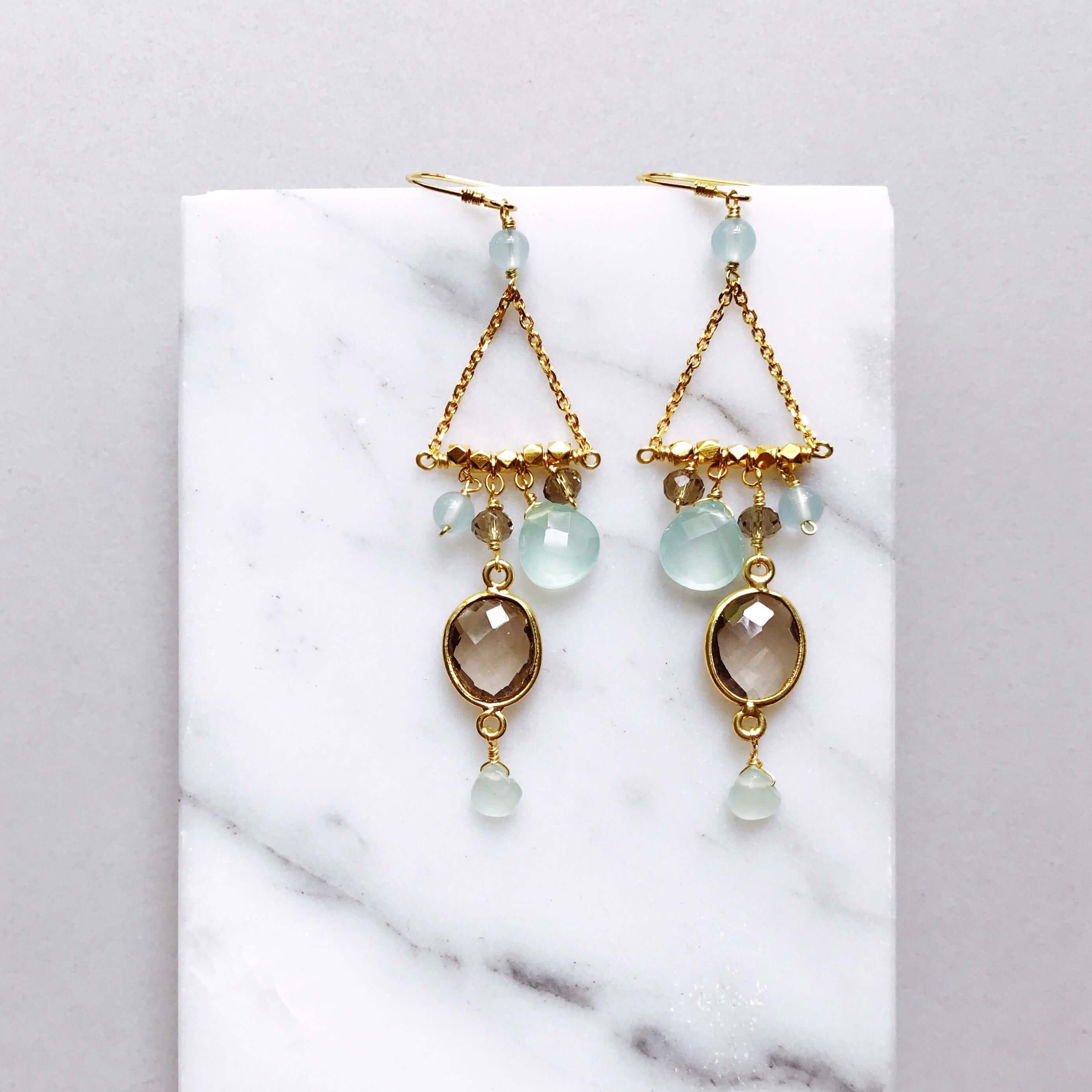 Bezel set smoky quartz  gemstones  Gold Earrings