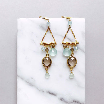 Bezel set smoky quartz  gemstones  Gold Earrings