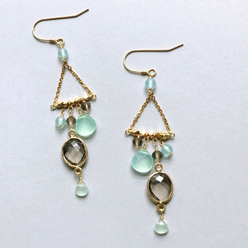 Bezel set smoky quartz  gemstones  Gold Earrings