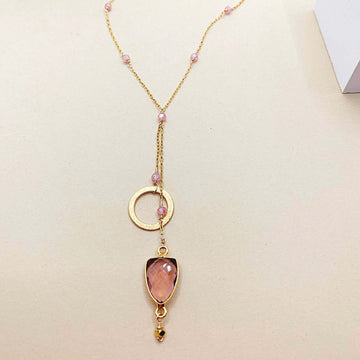 Ballet necklace with a beautiful circle accent and geometric Rhodolite Garnet  gemstones