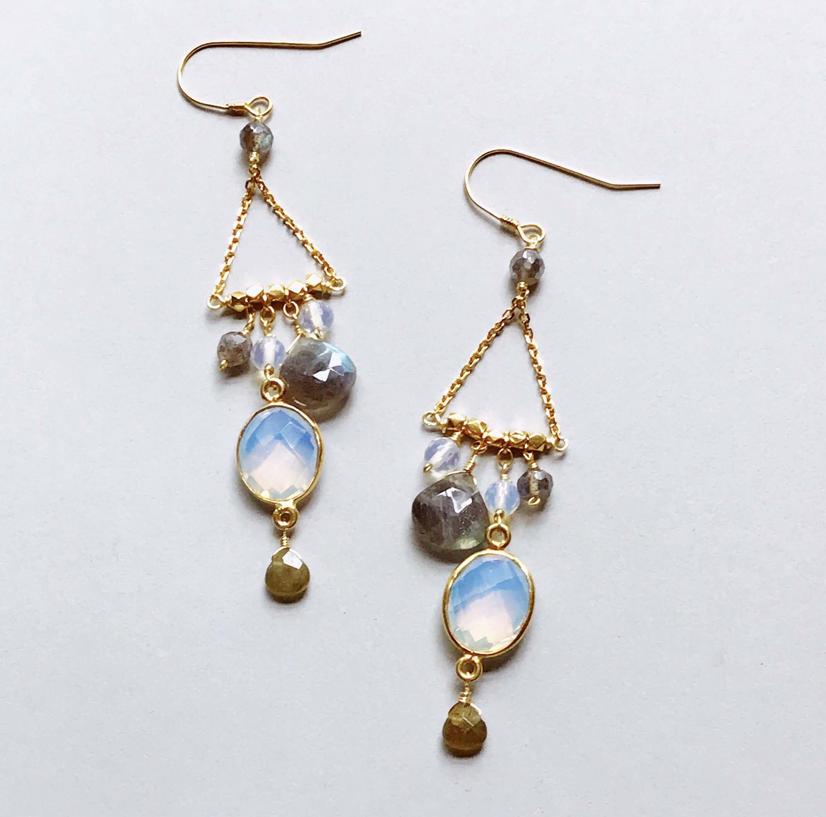 Bezel set Opal quartz  gemstones  Gold Earrings