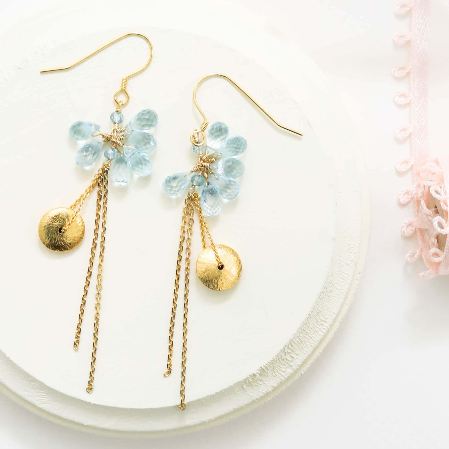 Aquamarine Gold Gemstone Earrings
