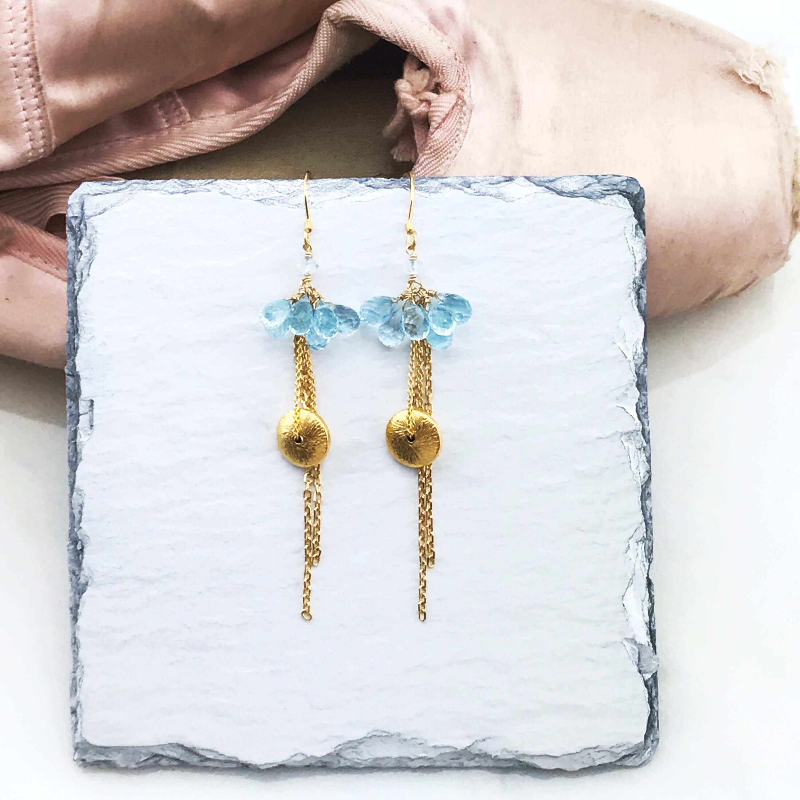 Aquamarine Gold Gemstone Earrings