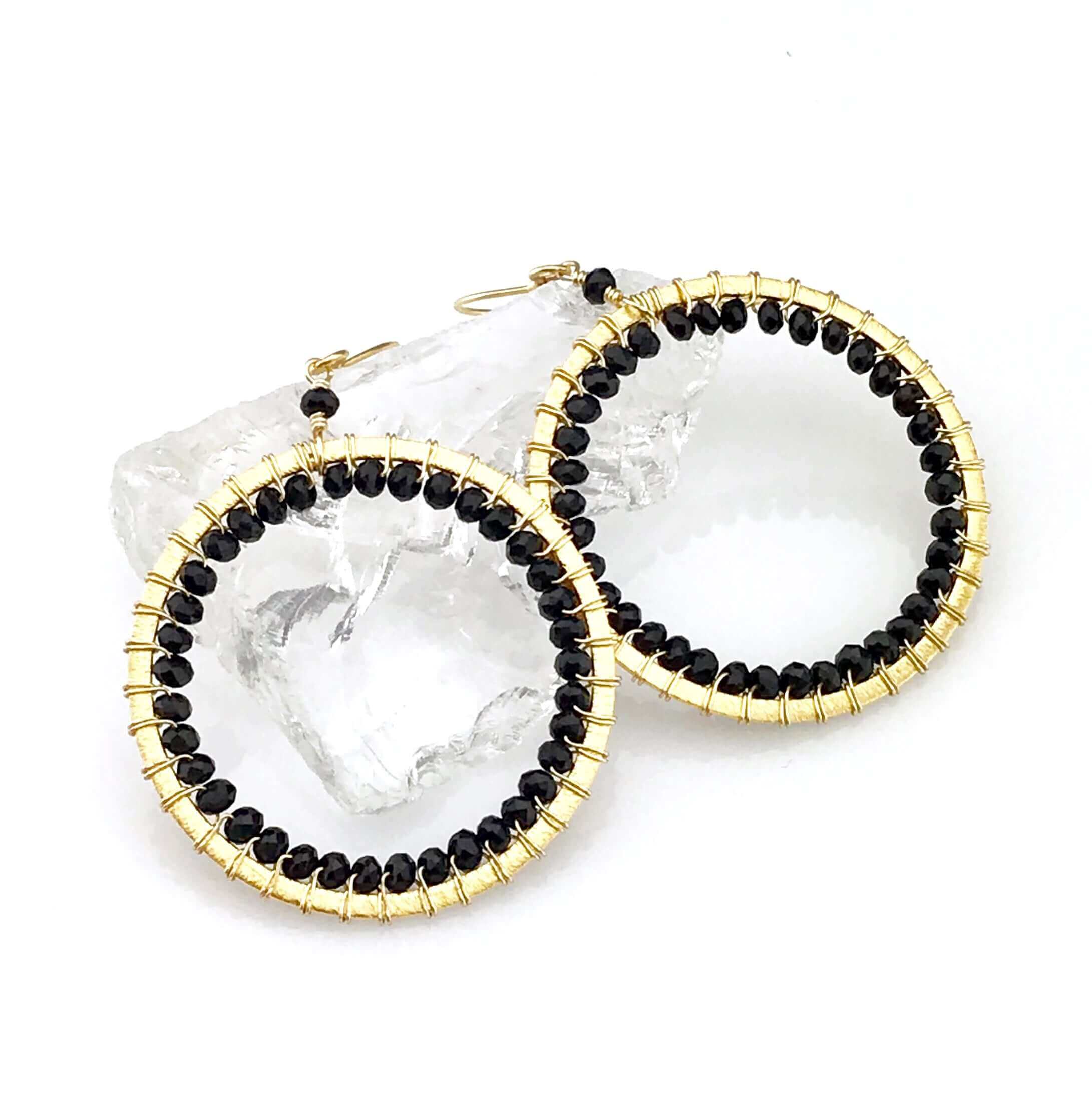 Elegant Modern Circle Black Spinel Earrings 