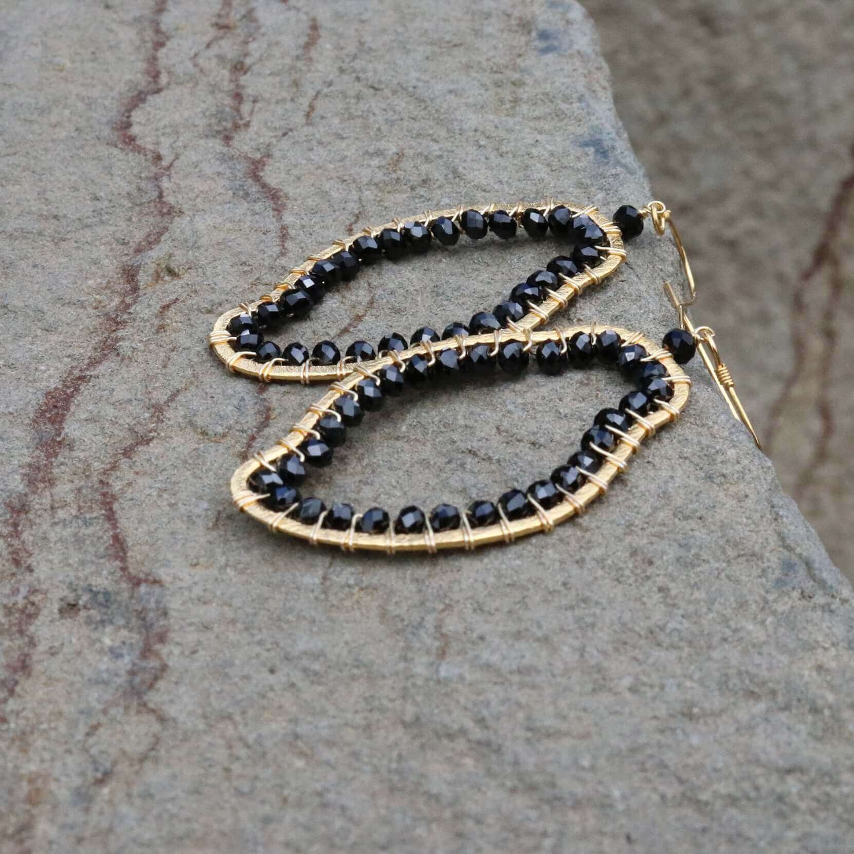 Black Spinel Gold Earrings