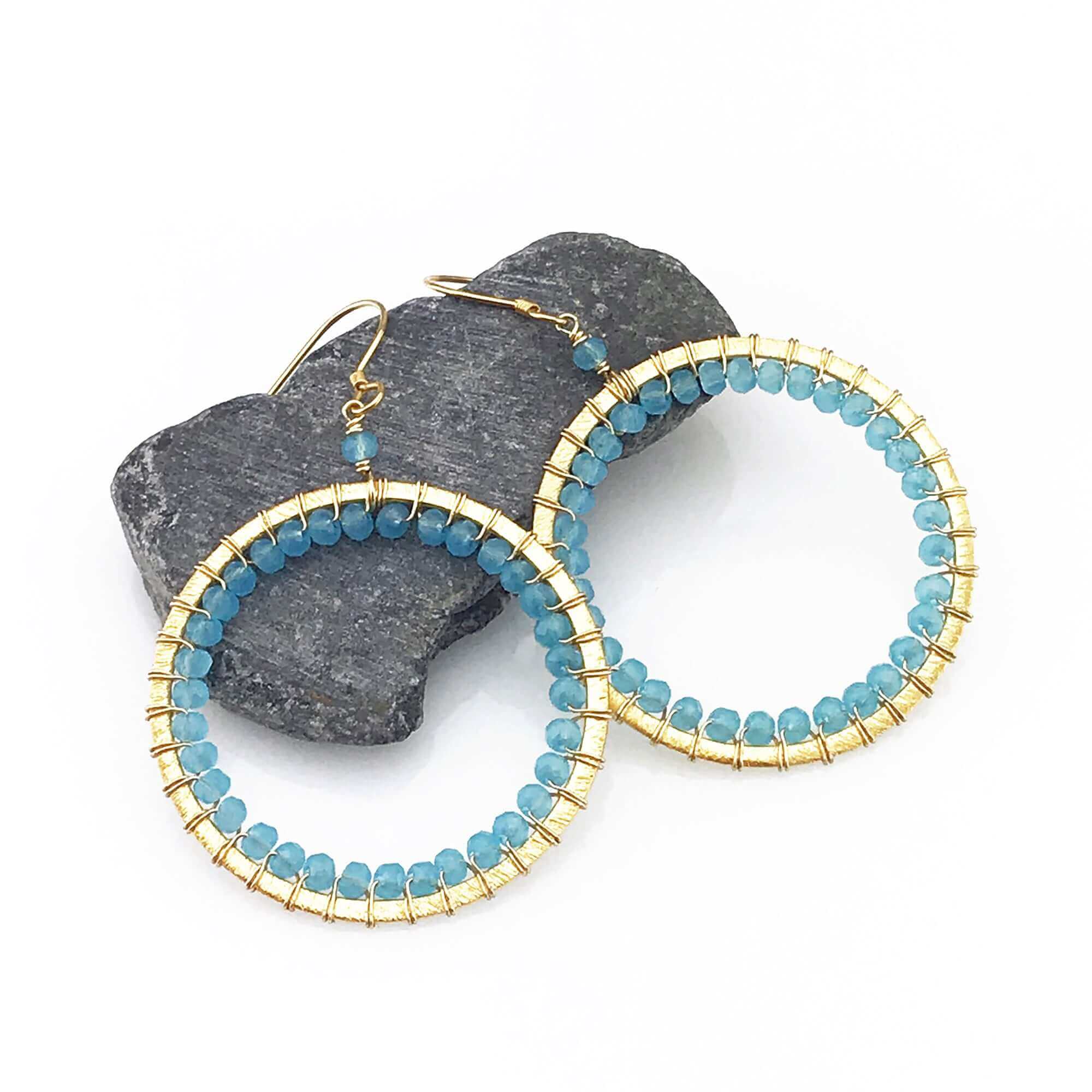 Blue Chalcedony Gold Circle Earrings