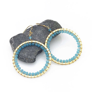 Elegant Modern Circle Blue Chalcedony  Earrings 