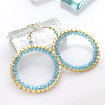 Blue Chalcedony Gold Circle Earrings
