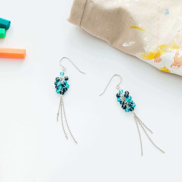 Handmade Rhodium-Plated Drop Earrings with Lolite &  Blue Apatite Gemstones