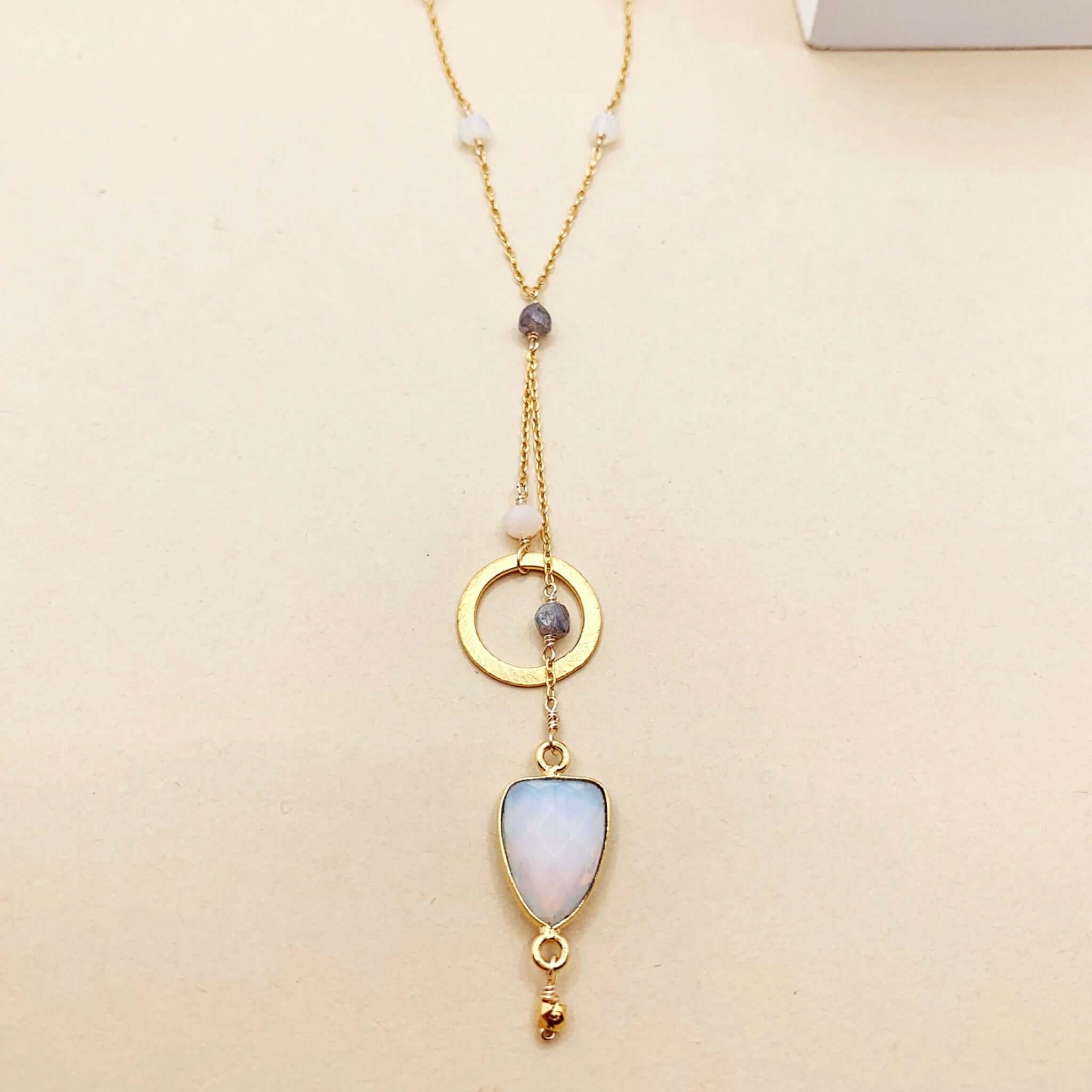 Ballet necklace with a beautiful circle accent and geometric Opal Quartz  gemstones