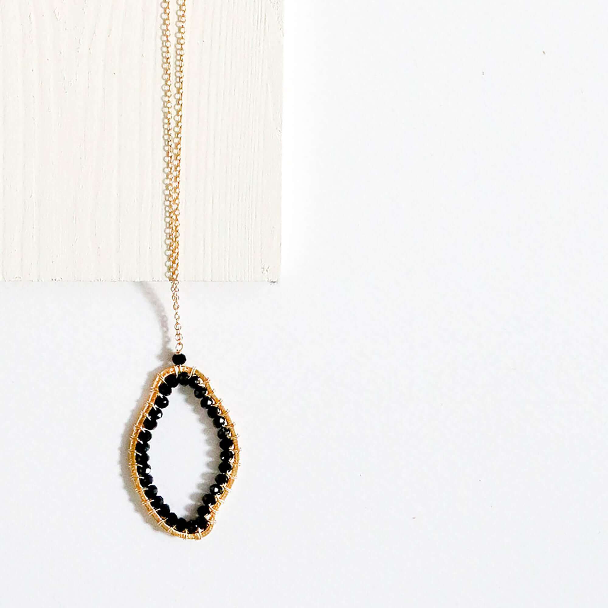 Black Spinel Gold Pendant Necklace