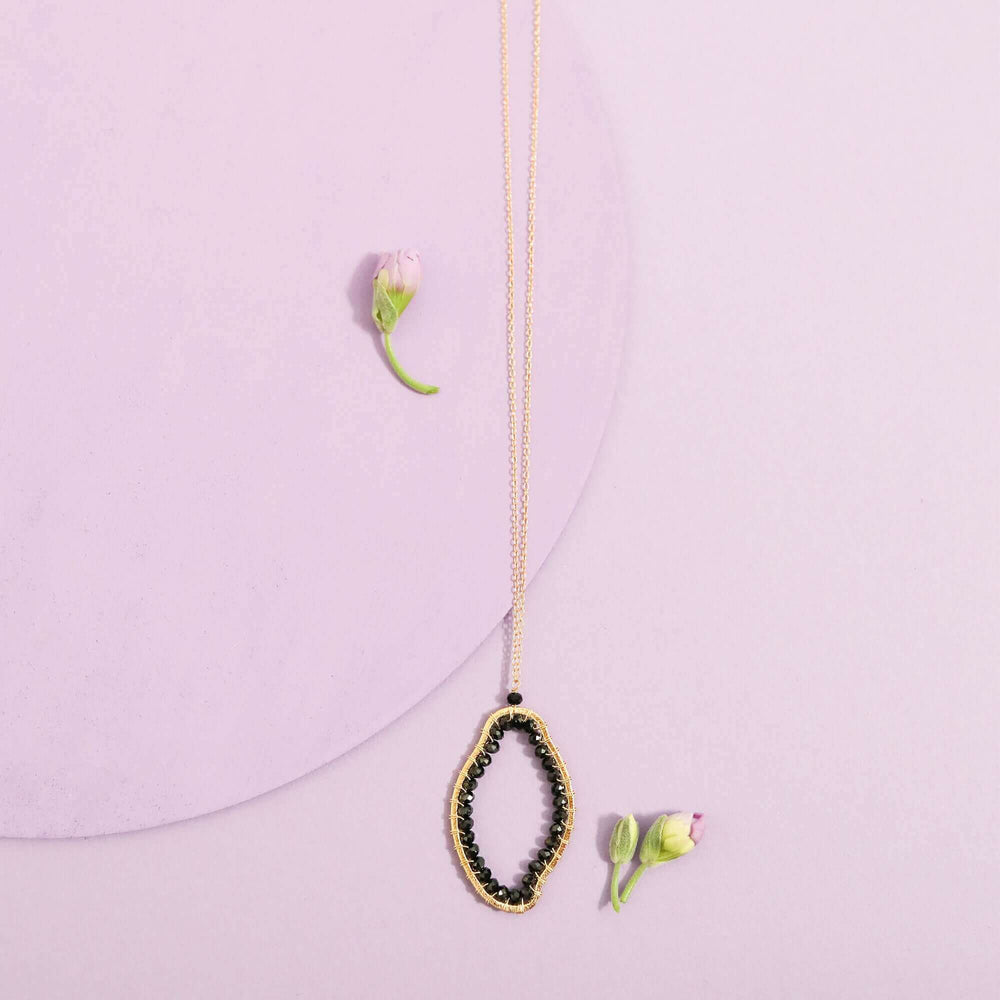 Black Spinel Gold Pendant Necklace