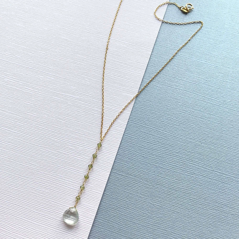 Gold-Plated Yoga Necklace with Green Amethyst Gem and Peridot Accents