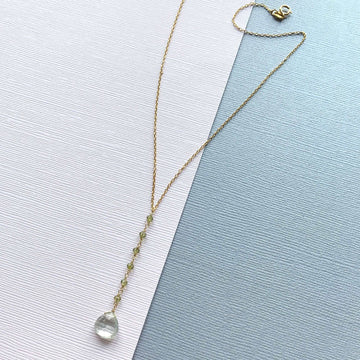 Gold-Plated Yoga Necklace with Green Amethyst Gem and Peridot Accents