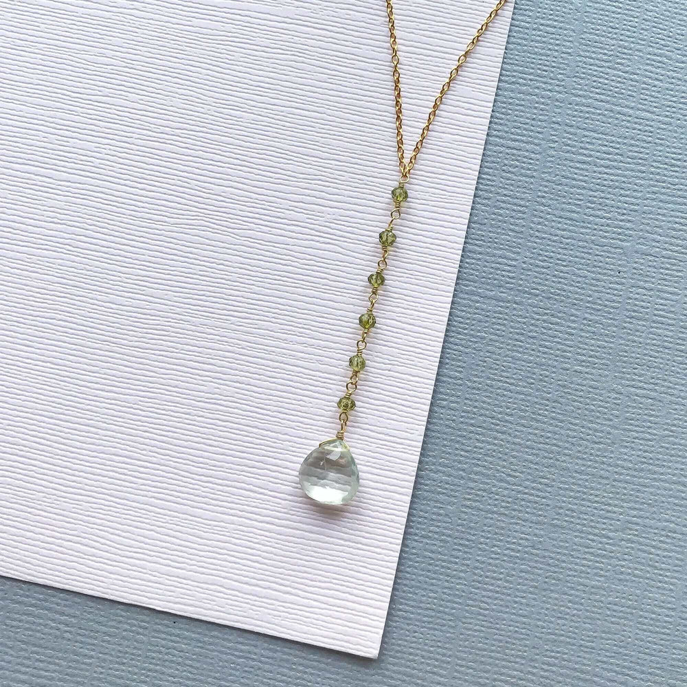 Gold-Plated Yoga Necklace with Green Amethyst Gem and Peridot Accents