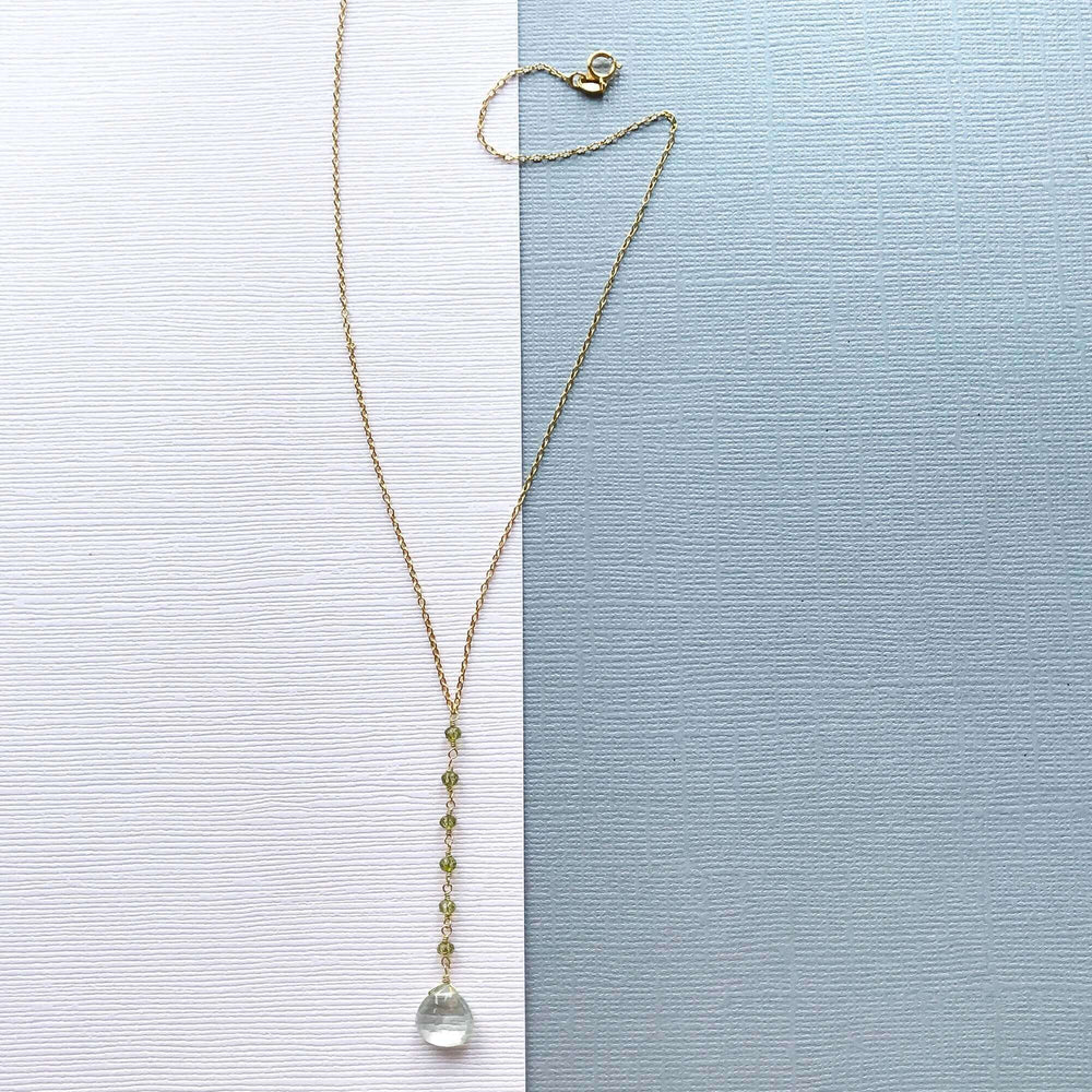 Gold-Plated Yoga Necklace with Green Amethyst Gem and Peridot Accents