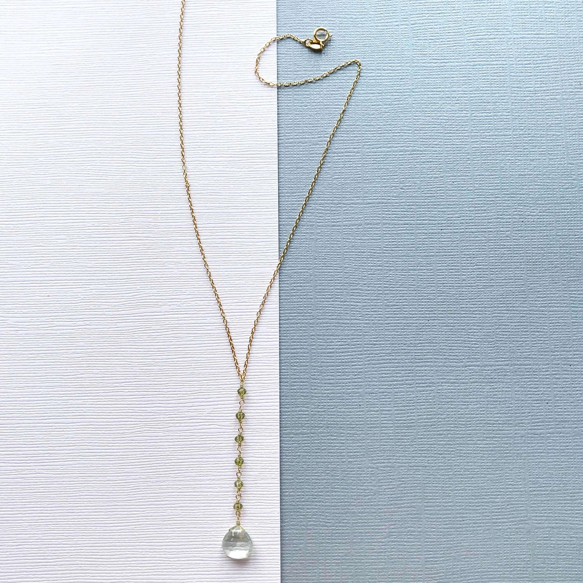 Gold-Plated Yoga Necklace with Green Amethyst Gem and Peridot Accents