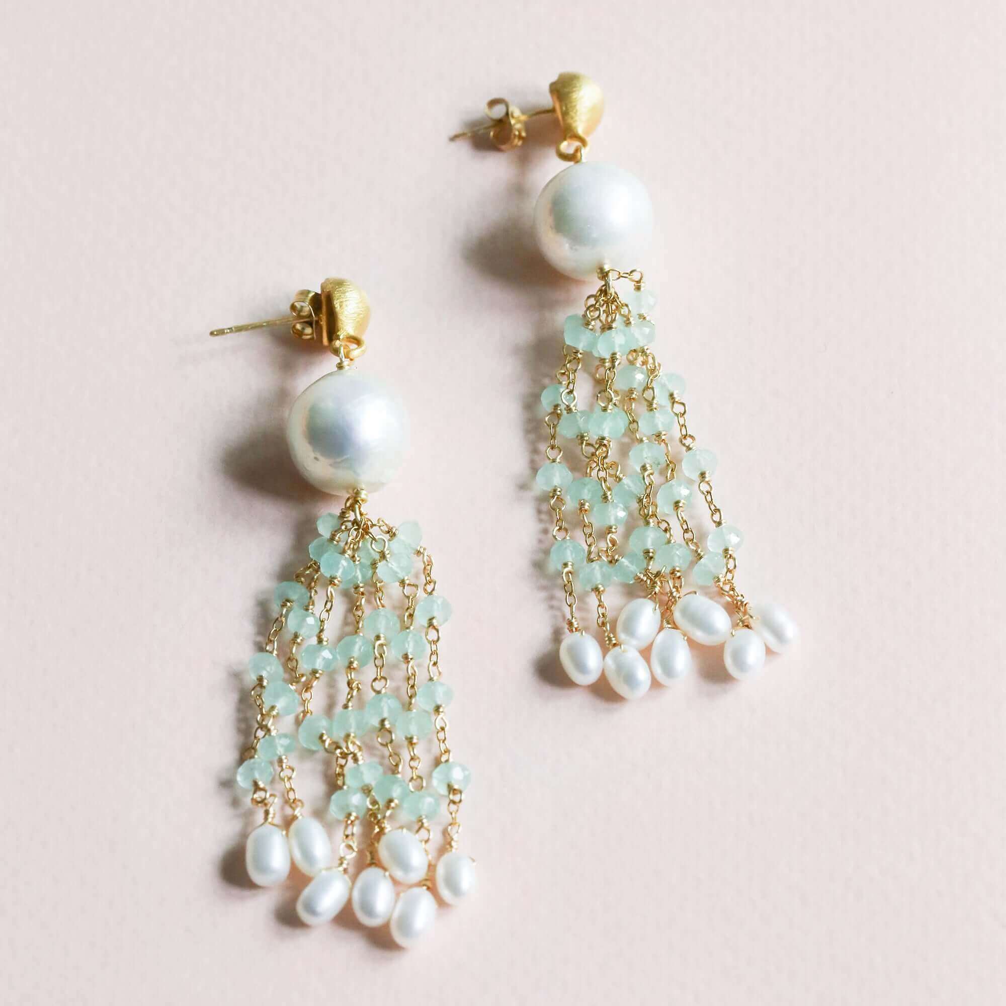 Pearl & Rose Quartz Tassel Earrings
