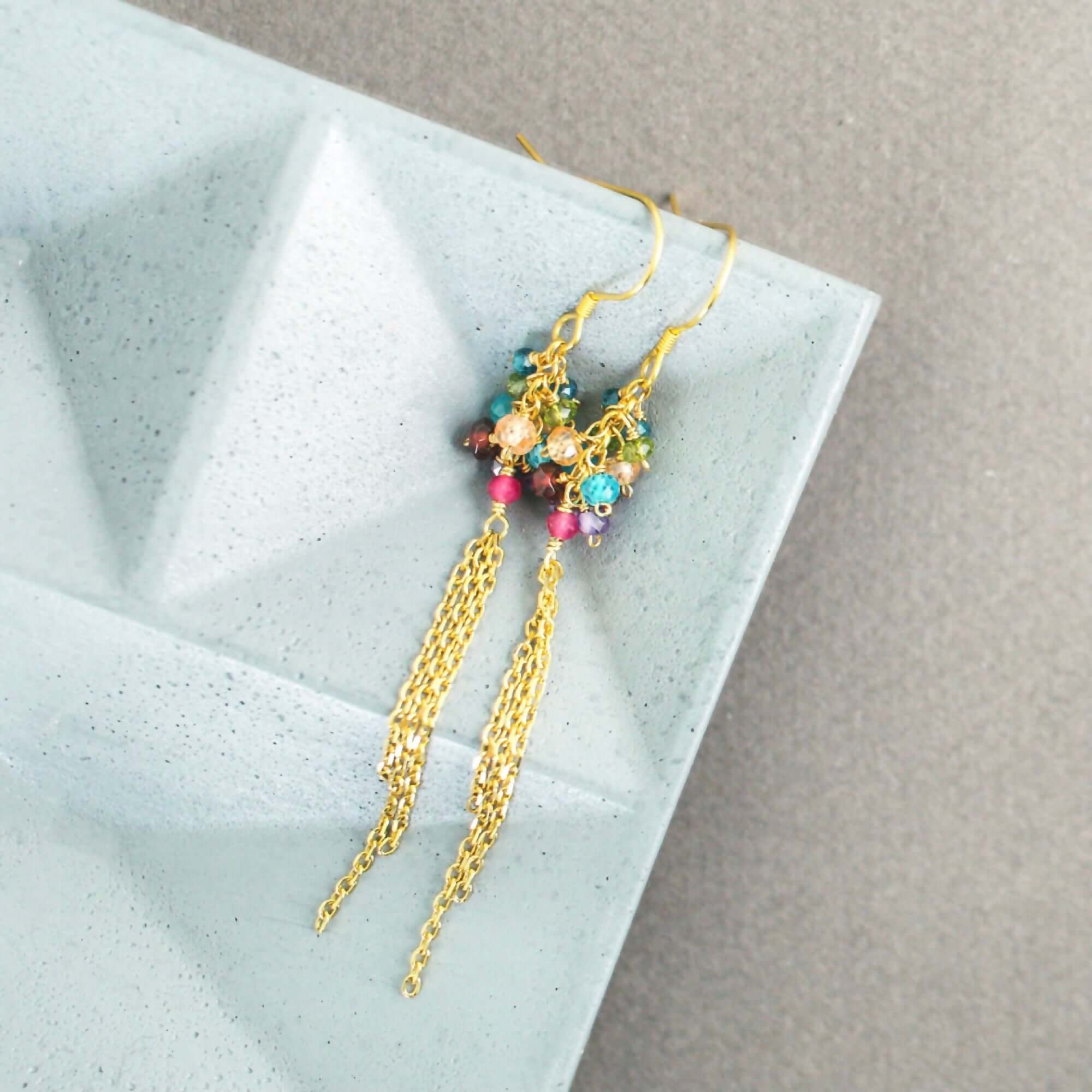 Long Earrings featuring Rainbow gemstones and French hooks for a touch of effortless elegance