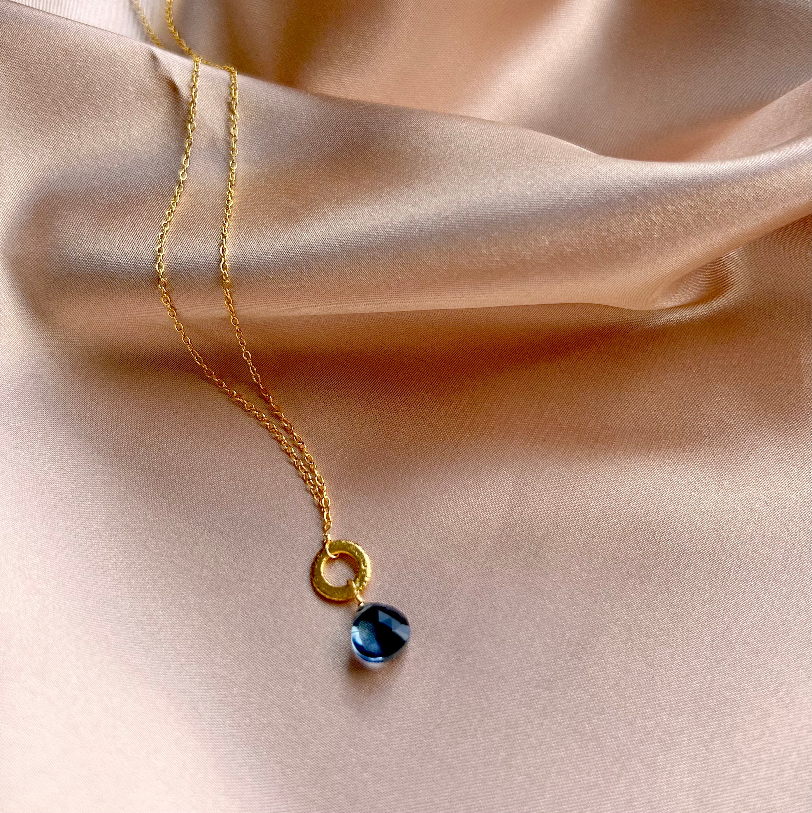 Lolite Gemstone Pendant Necklace - 14k Gold Plated Elegance