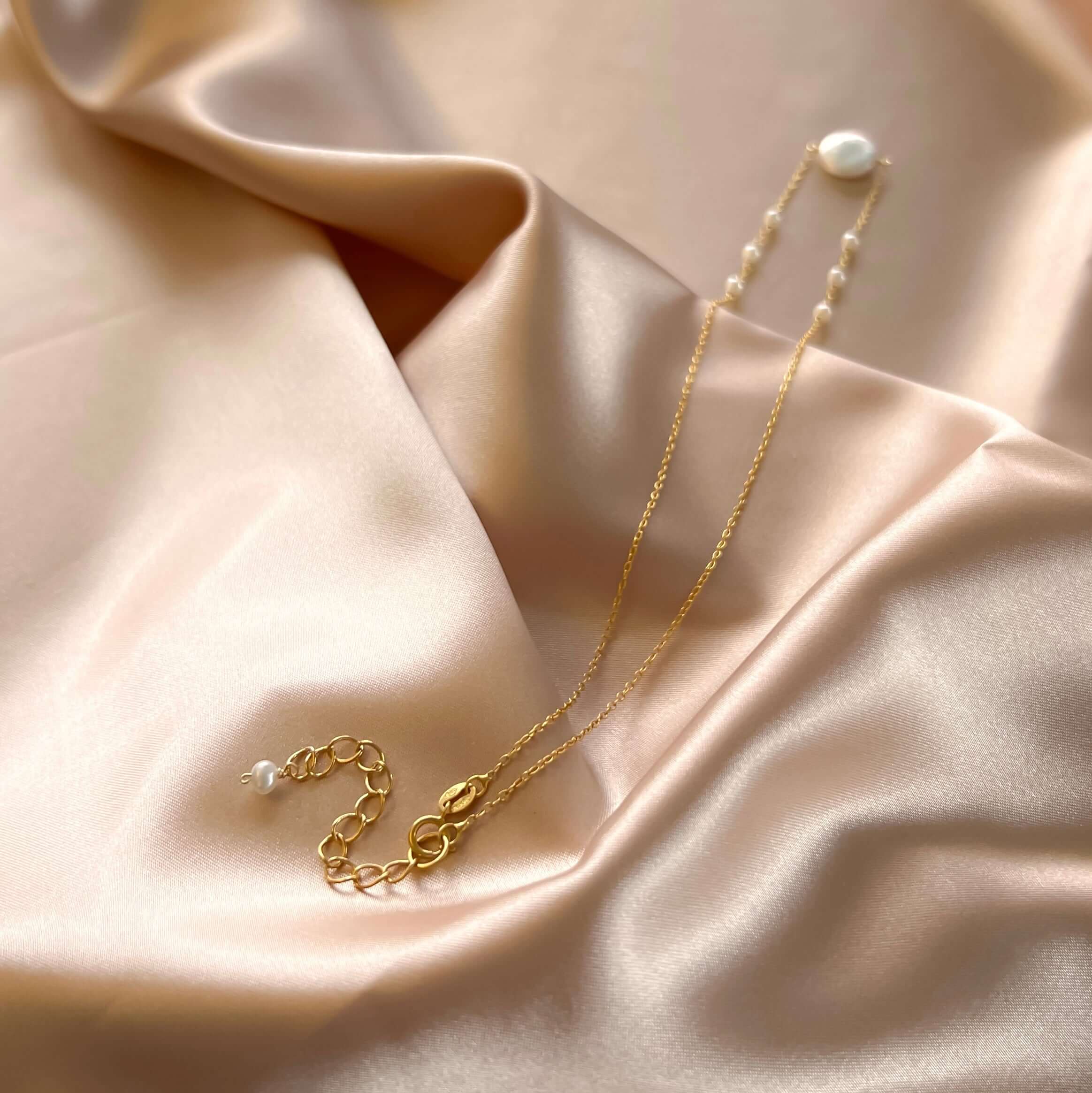 Lustrous Round Freshwater Coin Pearl Necklace in 14k Gold-Plated Chain