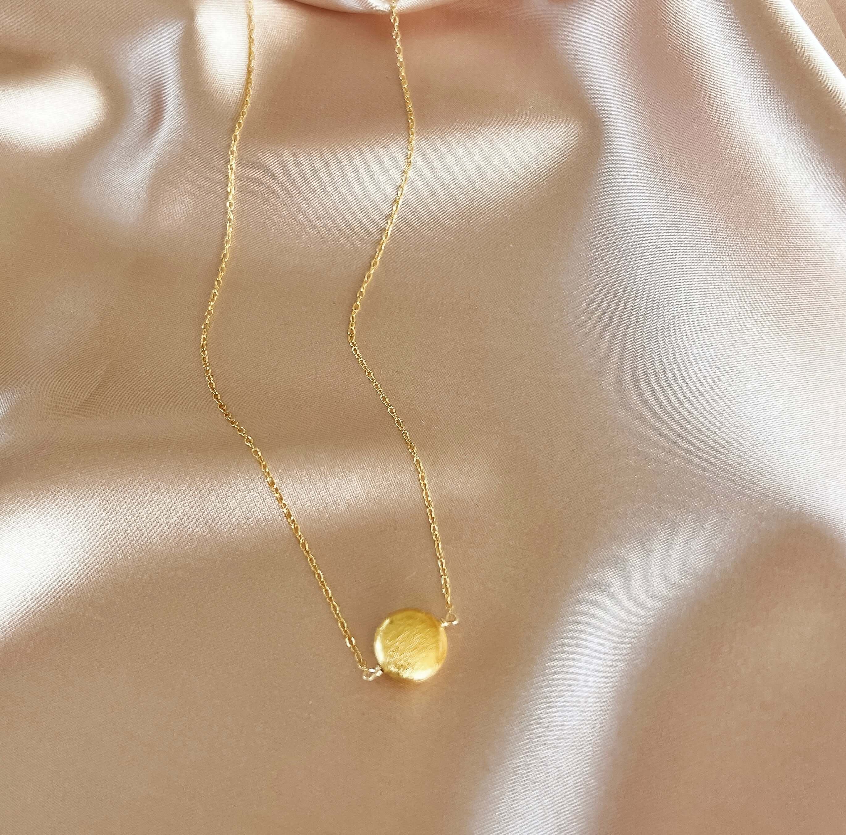 Minimalist 14k Gold Disc Pendant, Handcrafted for Adaptable Necklace Layering
