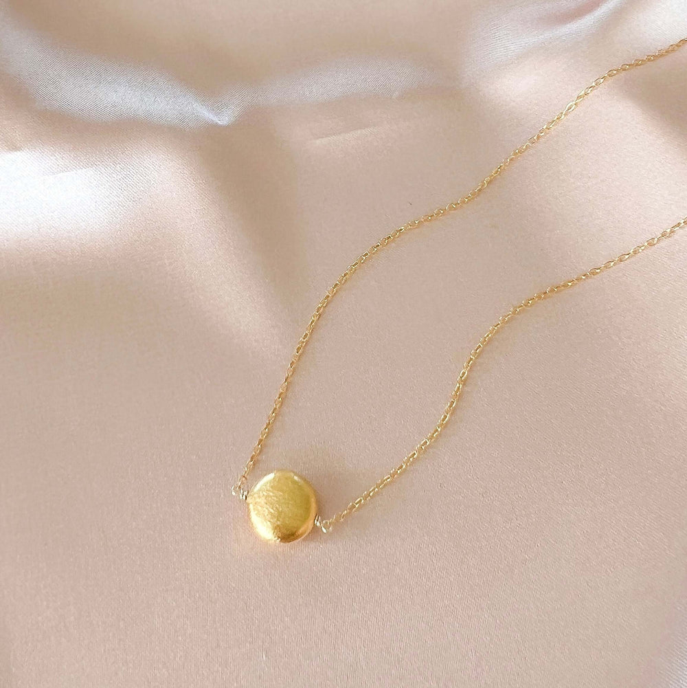 Minimalist 14k Gold Disc Pendant, Handcrafted for Adaptable Necklace Layering