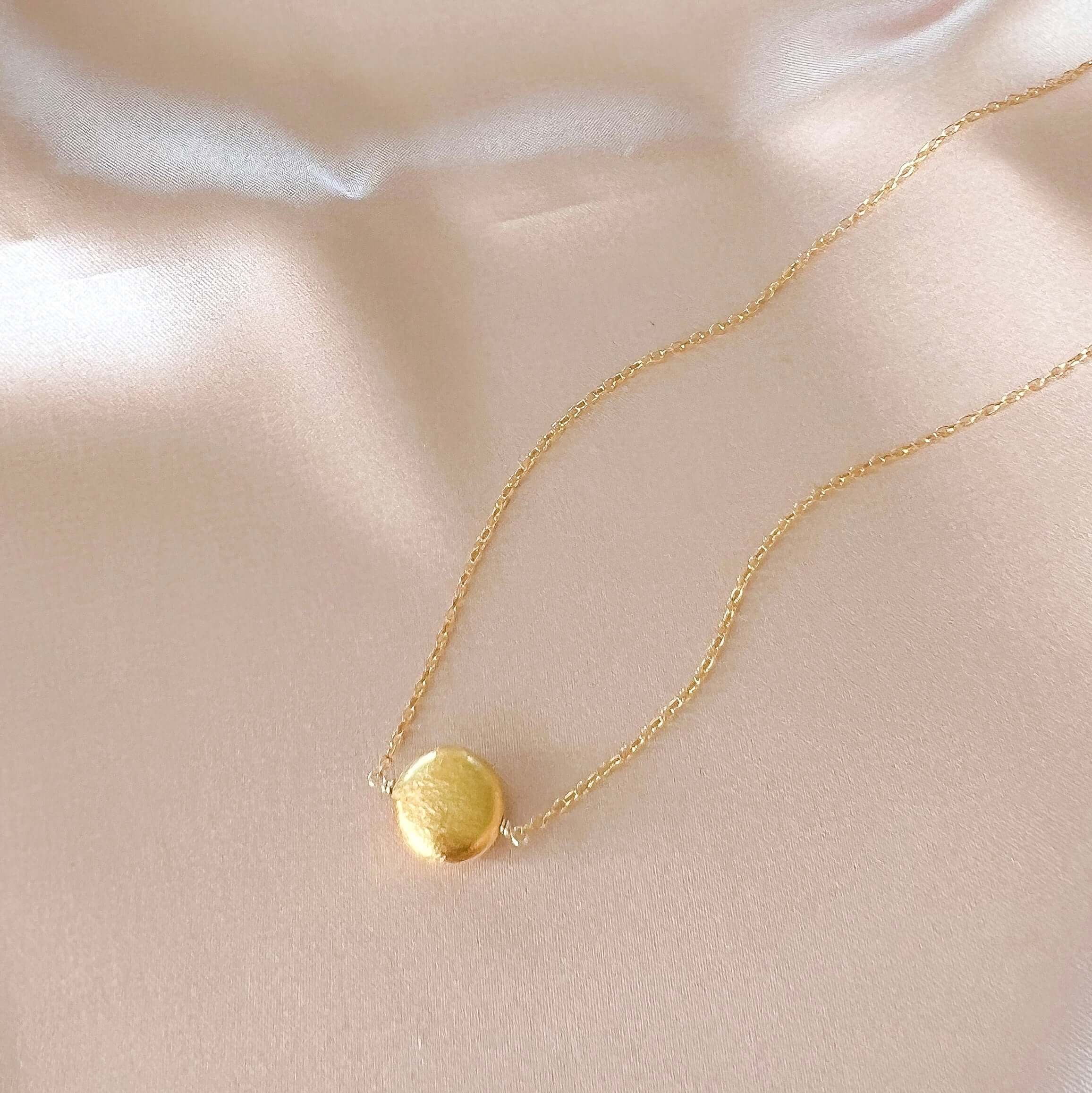 Minimalist 14k Gold Disc Pendant, Handcrafted for Adaptable Necklace Layering