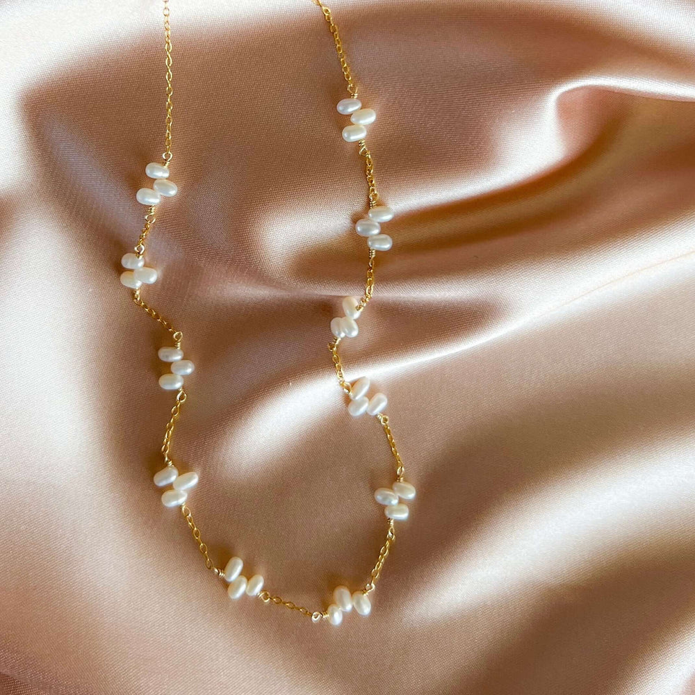 Freshwater Bead Pearl Necklace with 14k Gold-Plated Chain