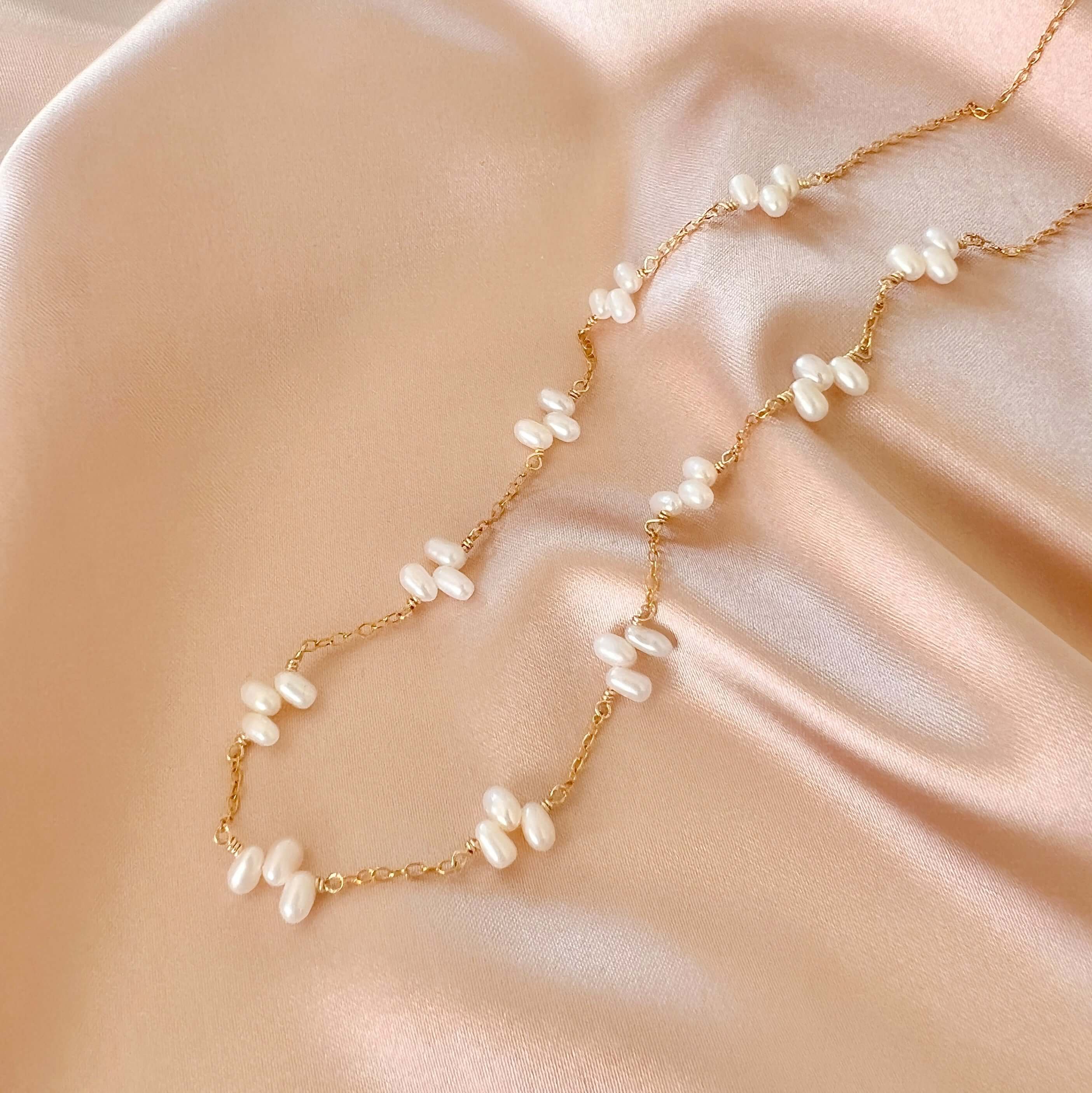Freshwater Bead Pearl Necklace with 14k Gold-Plated Chain